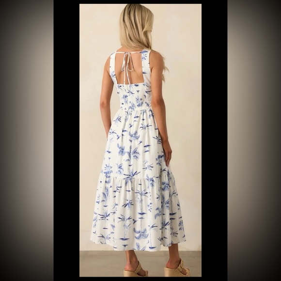 NWT Dress Forum CALLIE BLUE PALM TREE PRINT COTTON CUT-OUT MAXI DRESS 
sz Large - Picture 6 of 12